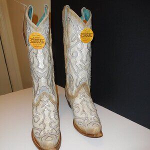 Corral White and Silver Heeled Boots